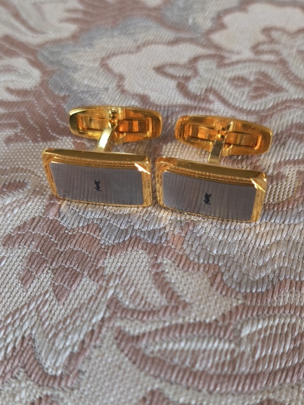 YSL Vintage Silver Gold Button Cufflinks